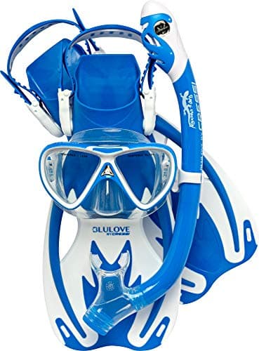 Cressi Junior Snorkeling Kit for Young Aged 3 to 10 - Mask + Dry Snorkel + Adjustable Fins + Net Bag - Lightweight Colorful Equipment - Rocks Pro Dry Set