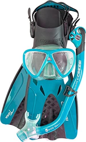 Cressi Adult Snorkeling Set (Mask, Dry Snorkel, Adjustable Fins) - Light Equipment- Tonga Pro Dry Set: Designed in Italy