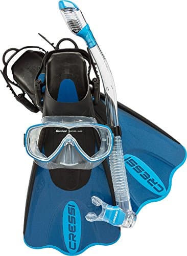 Cressi Light Weight Premium Travel Snorkel Set for All Ages- Adjustable Fins + Silicone Mask + Dry Snorkel - Palau SAF Set: made in Italy