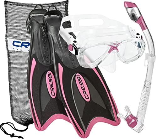 Cressi Palau Fin and Marea Dry Combo - Marea Mask, Supernova Dry Snorkel, Palau Long Fin, with Snorkeling Bag for Transport