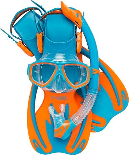 Cressi Junior Snorkeling Set (Mask, Dry Snorkel, Adjustable Fins, and Net Bag) Light and Colorful Equipment - Rocks Kids Set